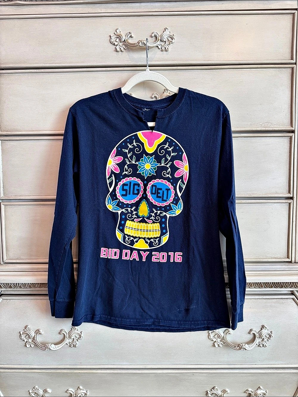 SDT Sigma Delta Tau vintage Sugar Skull Big Day 2016 Long Sleeve Tee
